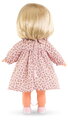 Bábika Candice Ma Corolle krátke blond vlasy a hnedé žmurkajúce oči v ružových vzorovaných šatách 36 cm
