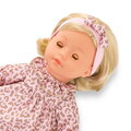 Bábika Candice Ma Corolle krátke blond vlasy a hnedé žmurkajúce oči v ružových vzorovaných šatách 36 cm