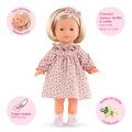 Bábika Candice Ma Corolle krátke blond vlasy a hnedé žmurkajúce oči v ružových vzorovaných šatách 36 cm