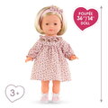 Bábika Candice Ma Corolle krátke blond vlasy a hnedé žmurkajúce oči v ružových vzorovaných šatách 36 cm