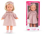 Bábika Candice Ma Corolle krátke blond vlasy a hnedé žmurkajúce oči v ružových vzorovaných šatách 36 cm
