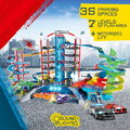 Garáž s 2 motorizovanými výťahmi a vláčikom Super City Garage Majorette 7 poschodová so zvukom a svetlom 6 autíčok  128*78*73 cm MJ2009003