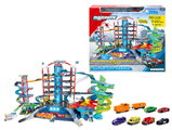 Garáž s 2 motorizovanými výťahmi a vláčikom Super City Garage Majorette 7 poschodová so zvukom a svetlom 6 autíčok  128*78*73 cm MJ2009003