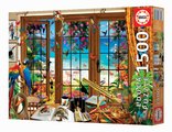 Puzzle Bird Watcher´s Window Educa 1500 dielov a Fix lepidlo