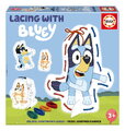 Puzzle prevliekačka Lacing with Bluey Educa 4 obrázky so 4 farebnými šnúrkami od 3 rokov EDU20399