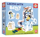 Puzzle prevliekačka Lacing with Bluey Educa 4 obrázky so 4 farebnými šnúrkami od 3 rokov EDU20399