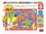 Maľovanie podľa čísiel Dinosaury Magic Art Number Dinosaurs Educa 3 obrázky s 5 farbami štetcom a paletou od 4 rokov