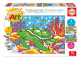 Maľovanie podľa čísiel Morské živočíchy Magic Art Number Marine Animals Educa 2 obrázky s rámikom a 9 farieb so štetcom a paletou od 9 rokov