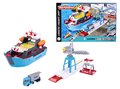 Garáž nákladná loď Creatix Logistic Freight Ship Majorette so žeriavom kamiónom a loďkami od 5 rokov