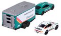 Autíčka s prívesom Race Trailer Majorette kovové s otvárateľnými časťami dĺžka 18 cm