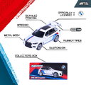 Mașinuță BMW Deluxe Majorette metalice, 6 tipuri diferite, cu cutie de colecție; lungime 7,5 cm; 1:64