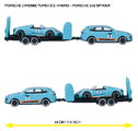 Mașinuță cu remorcă Porsche Deluxe Majorette metalice cu piese mobile 3 tipuri diferite, lungime 18 cm