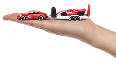 Mașinuță cu remorcă Porsche Deluxe Majorette metalice cu piese mobile 3 tipuri diferite, lungime 18 cm