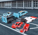 Mașinuță cu remorcă Porsche Deluxe Majorette metalice cu piese mobile 3 tipuri diferite, lungime 18 cm