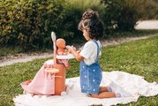 Prebaľovací kufrík s postieľkou na kolieskach 3v1 Nursery Soft Baby Nurse Smoby s jedálenskou stoličkou 6 doplnkov od 18 mes