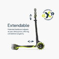 Kolobežka trojkolesová s rozšíriteľnou doskou Xtend Lime Scooter smarTrike skladacia s výškovo nastaviteľnými riadidlami a LED kolesami od 3 do 12 rok