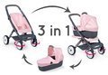 Kočík trojkombinácia Powder Pink 3in1 Maxi Cosi&Quinny Smoby hlboký a športový a prenosná postieľka pre 42 cm bábiku