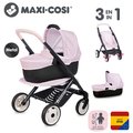 Kočík trojkombinácia Puschair Pink Maxi Cosi&Quinny Smoby hlboký športový a prenosná postieľka pre 42 cm bábiku výška rúčka 64 cm