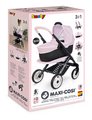 Kočík trojkombinácia Puschair Pink Maxi Cosi&Quinny Smoby hlboký športový a prenosná postieľka pre 42 cm bábiku výška rúčka 64 cm