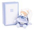 Plyšový medvedík s hrkálkou Ours Petit Chou Rattle Doudou et Compagnie v darčekovom balení modrý 19 cm od 0 mes