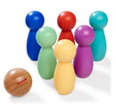 Drevená hra bowling Games Eichhorn so 6 farebnými kolkami a drevenou guľou