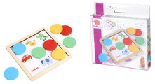 Drevená didaktická hra Farby Color Matching Game Eichhorn 5 obrázkových kariet s 8 farebnými žetónmi od 3 rokov EH2814