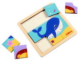 Drevené puzzle Lev a veľryba Games Puzzle Eichhorn 9 farebných dielikov od 24 mes