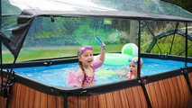 Bazén s krytom a filtráciou Wood pool Exit Toys oceľová konštrukcia 300*200*65 cm hnedý od 6 rokov