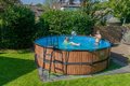 Bazén s filtráciou Wood pool Exit Toys kruhový oceľová konštrukcia 450*122 cm hnedý od 6 rokov