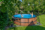 Bazén s filtráciou Wood pool Exit Toys kruhový oceľová konštrukcia 450*122 cm hnedý od 6 rokov