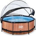 Bazén s krytom a filtráciou Wood pool Exit Toys kruhový oceľová konštrukcia 244*76 cm hnedý od 6 rokov