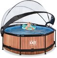 Bazén s krytom a filtráciou Wood pool Exit Toys kruhový oceľová konštrukcia 244*76 cm hnedý od 6 rokov