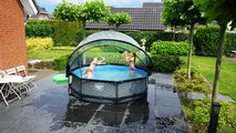 Bazén s krytom a filtráciou Stone pool Exit Toys kruhový oceľová konštrukcia 300*76 cm šedý od 6 rokov