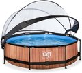Bazén s krytom a filtráciou Wood pool Exit Toys kruhový oceľová konštrukcia 300*76 cm hnedý od 6 rokov