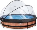 Bazén s krytom a filtráciou Wood pool Exit Toys kruhový oceľová konštrukcia 360*76 cm hnedý od 6 rokov