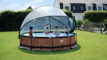 Bazén s krytom a filtráciou Wood pool Exit Toys kruhový oceľová konštrukcia 360*76 cm hnedý od 6 rokov