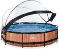Bazén s krytom a filtráciou Wood pool Exit Toys kruhový oceľová konštrukcia 360*76 cm hnedý od 6 rokov