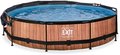Bazén so strieškou a filtráciou Wood pool Exit Toys kruhový oceľová konštrukcia 360*76 cm hnedý od 6 rokov