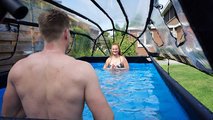 Bazén s krytom pieskovou filtráciou a tepelným čerpadlom Wood pool Exit Toys oceľová konštrukcia 400*200*100 cm hnedý od 6 rokov