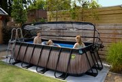 Bazén s krytom pieskovou filtráciou a tepelným čerpadlom Wood pool Exit Toys oceľová konštrukcia 400*200*100 cm hnedý od 6 rokov