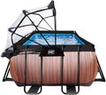 Bazén s krytom a pieskovou filtráciou Wood pool Exit Toys oceľová konštrukcia 400*200*100 cm hnedý od 6 rokov
