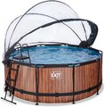 Bazén s krytom a pieskovou filtráciou Wood pool Exit Toys kruhový oceľová konštrukcia 360*122 cm hnedý od 6 rokov