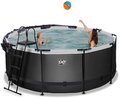 Bazén s krytom a pieskovou filtráciou Black Leather pool Exit Toys kruhový oceľová konštrukcia 360*122 cm čierny od 6 rokov