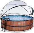 Bazén s krytom a pieskovou filtráciou Wood pool Exit Toys kruhový oceľová konštrukcia 427*122 cm hnedý od 6 rokov