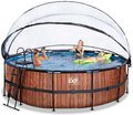 Bazén s krytom a pieskovou filtráciou Wood pool Exit Toys kruhový oceľová konštrukcia 450*122 cm hnedý od 6 rokov