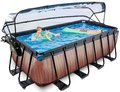 Bazén s krytom a pieskovou filtráciou Wood pool Exit Toys oceľová konštrukcia 400*200*122 cm hnedý od 6 rokov
