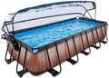 Bazén s krytom pieskovou filtráciou a tepelným čerpadlom Wood pool Exit Toys oceľová konštrukcia 540*250*100 cm hnedý od 6 rokov