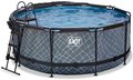 Bazén s krytom pieskovou filtráciou a tepelným čerpadlom Stone pool Exit Toys kruhový oceľová konštrukcia 360*122 cm šedý od 6 rokov