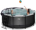 Bazén s krytom pieskovou filtráciou a tepelným čerpadlom Black Leather pool Exit Toys kruhový oceľová konštrukcia 360*122 cm čierny od 6 rokov