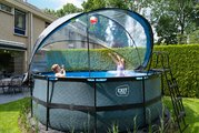 Bazén s krytom pieskovou filtráciou a tepelným čerpadlom Stone pool Exit Toys kruhový oceľová konštrukcia 427*122 cm šedý od 6 rokov